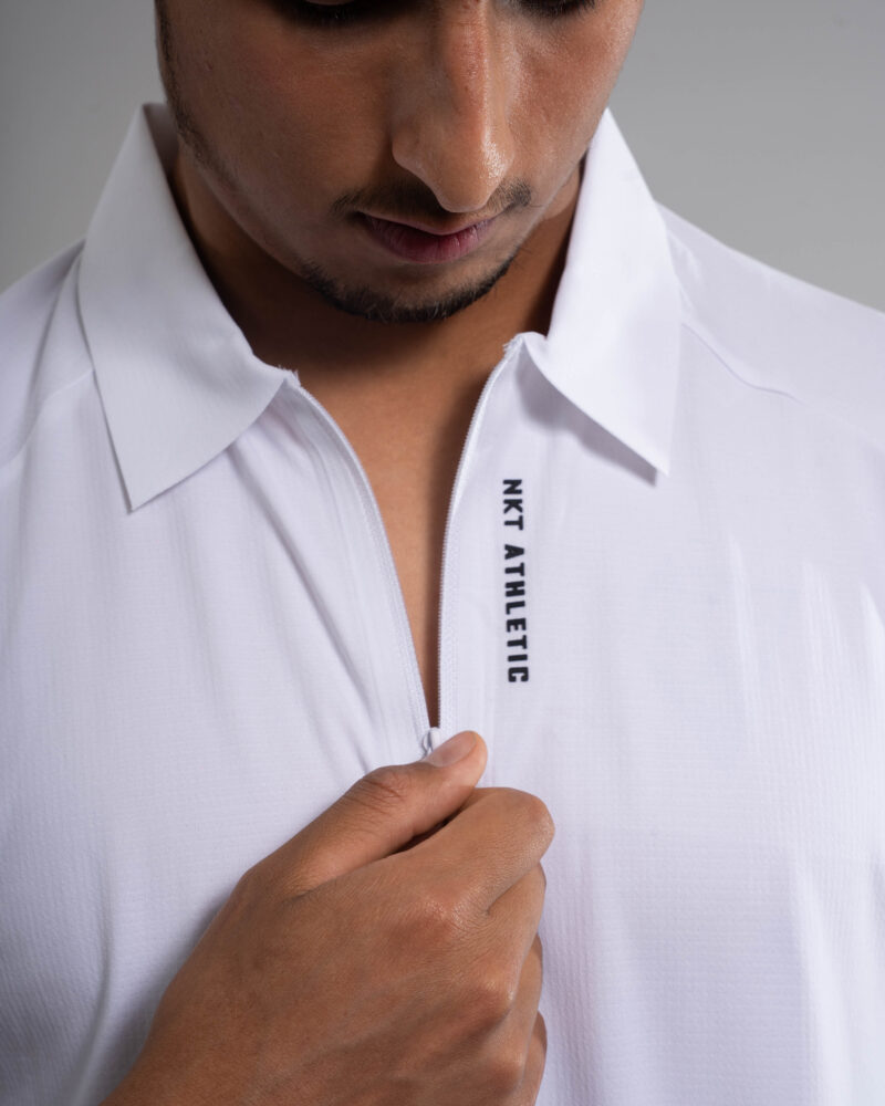 White Short-sleeve Athletic Polo T-Shirt - Image 2