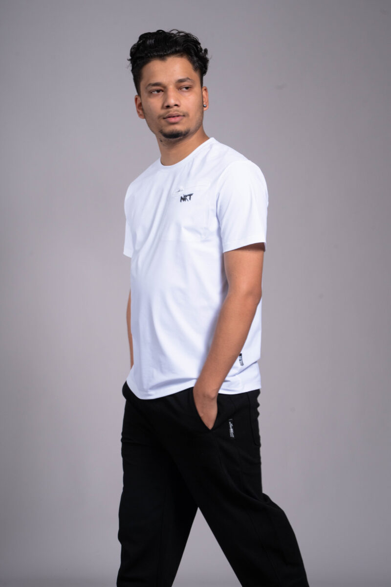White Sporty Regular Fit Round Neck T-shirt - Image 3