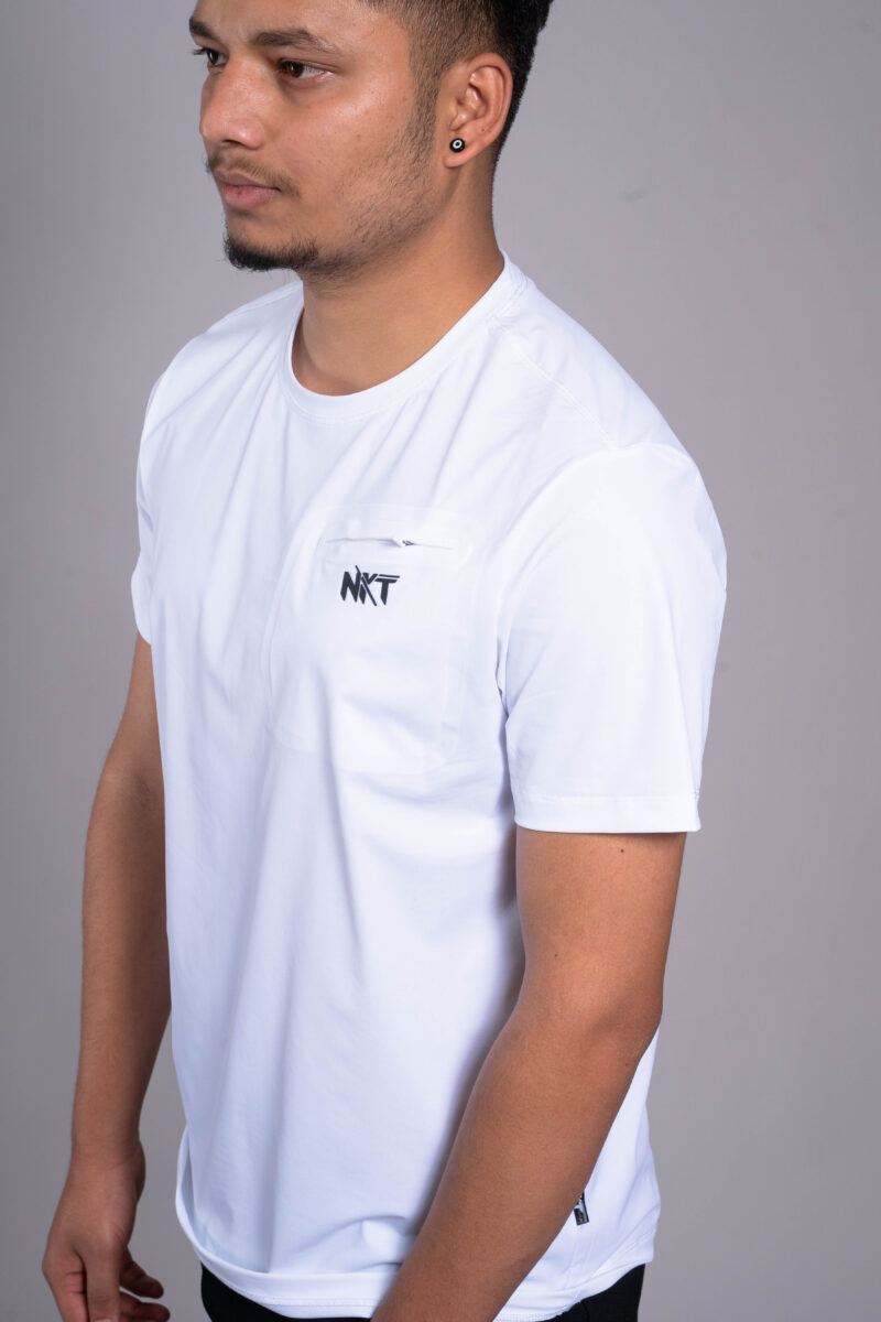 White Sporty Regular Fit Round Neck T-shirt - Image 2
