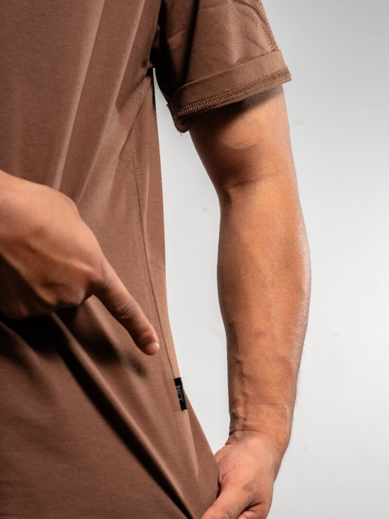 Plain Drop Shoulder Coffee Round Neck Short Sleeve T-shirt - Image 3