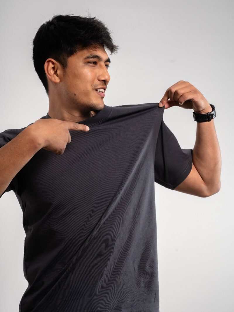 Plain Drop Shoulder Black Round Neck Short Sleeve T-shirt - Image 8