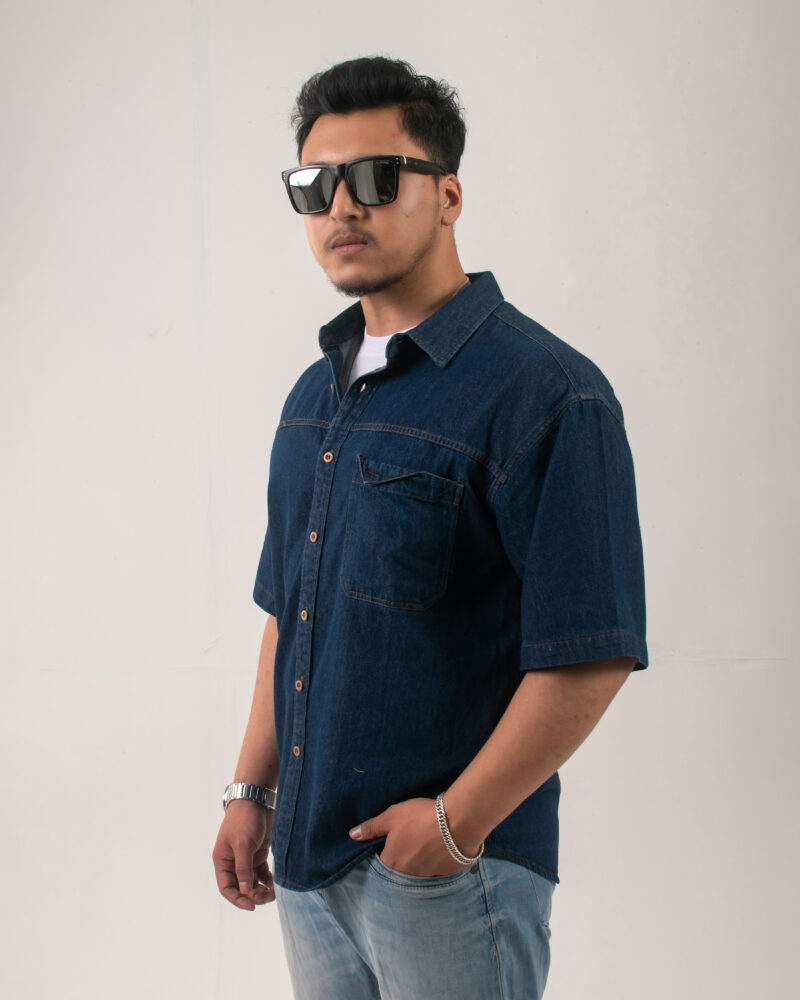 Sky Blue Short-sleeve Denim Cotton shirt - Image 4