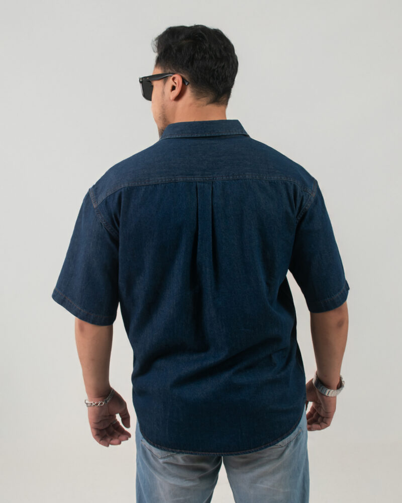 Dark Blue Short-sleeve Denim Cotton shirt - Image 3