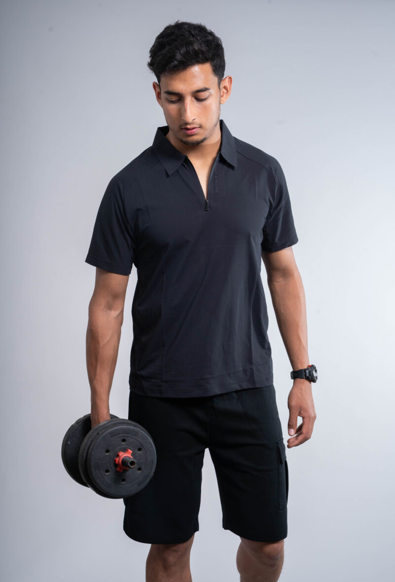 Black Short-sleeve Athletic Polo T-Shirt - Image 4