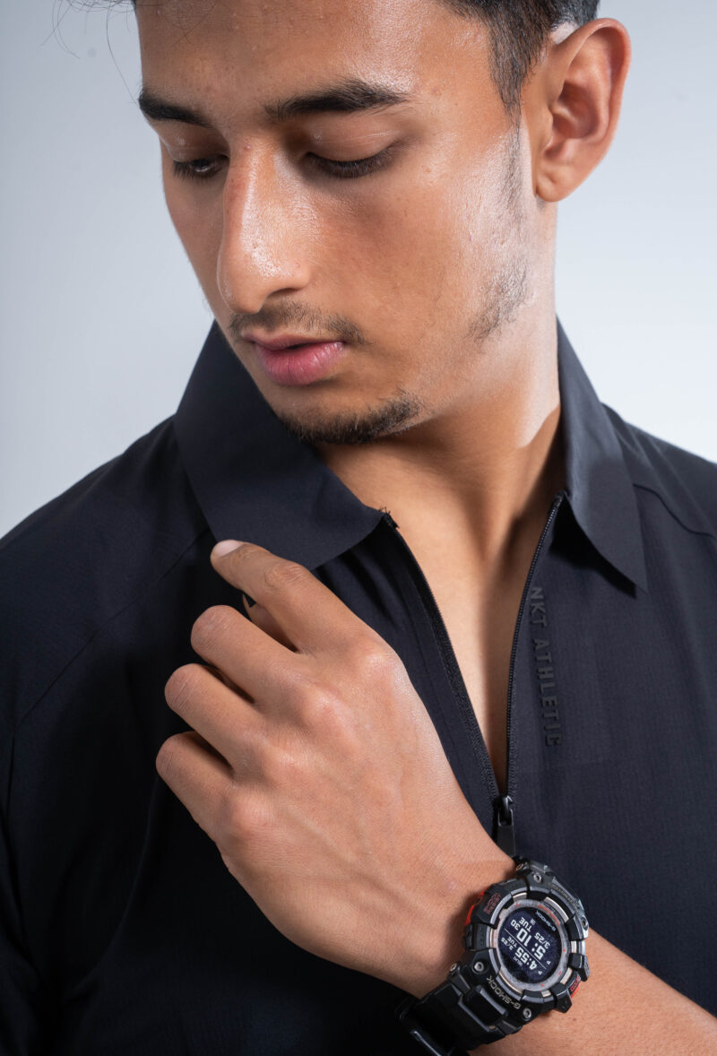 Black Short-sleeve Athletic Polo T-Shirt - Image 2