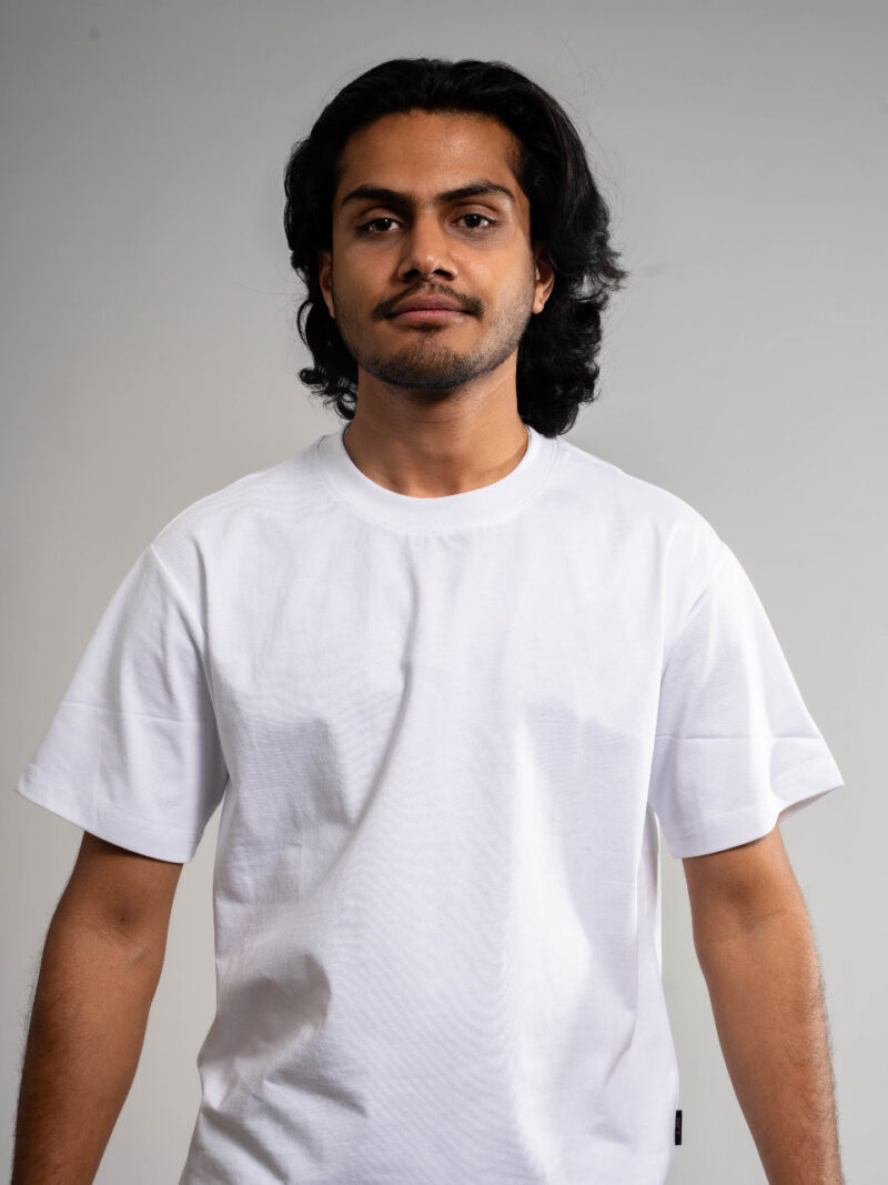 Plain Drop Shoulder White Round Neck Short Sleeve T-shirt - Image 2