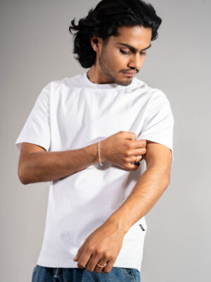 Plain Drop Shoulder White Round Neck Short Sleeve T-shirt