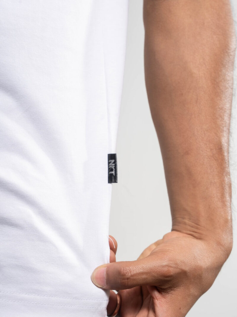 Plain Drop Shoulder White Round Neck Short Sleeve T-shirt - Image 3
