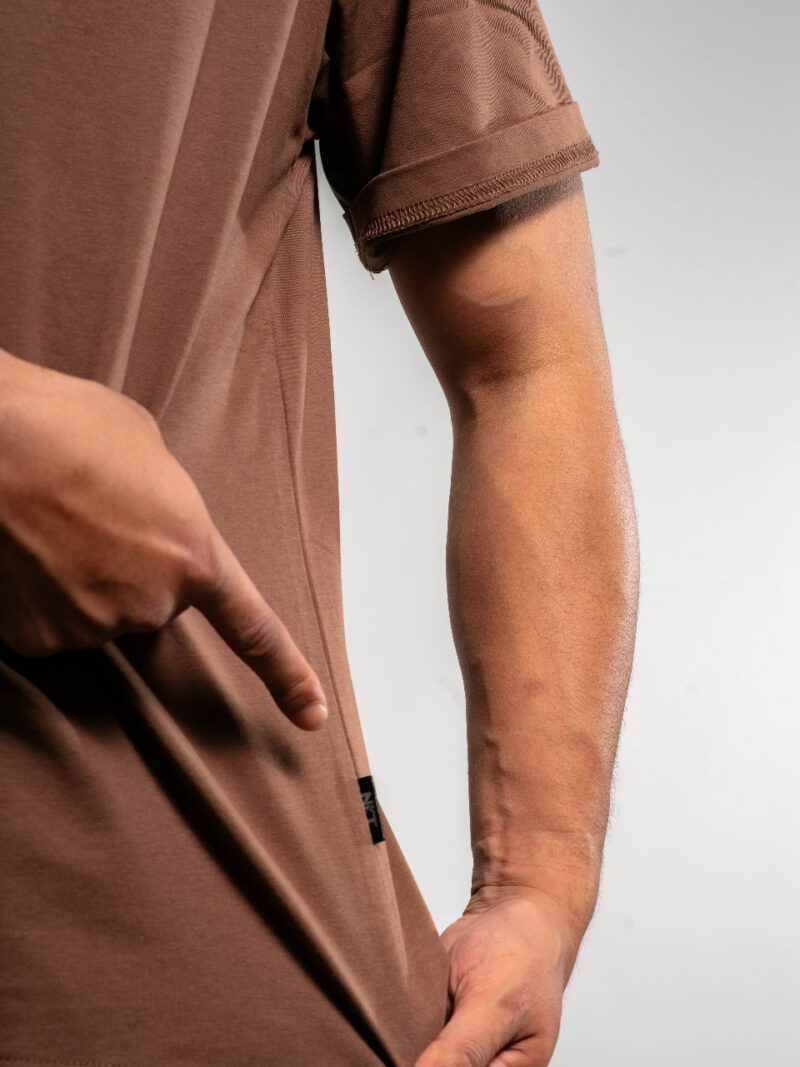 Plain Drop Shoulder Brown Round Neck Short Sleeve T-shirt - Image 4