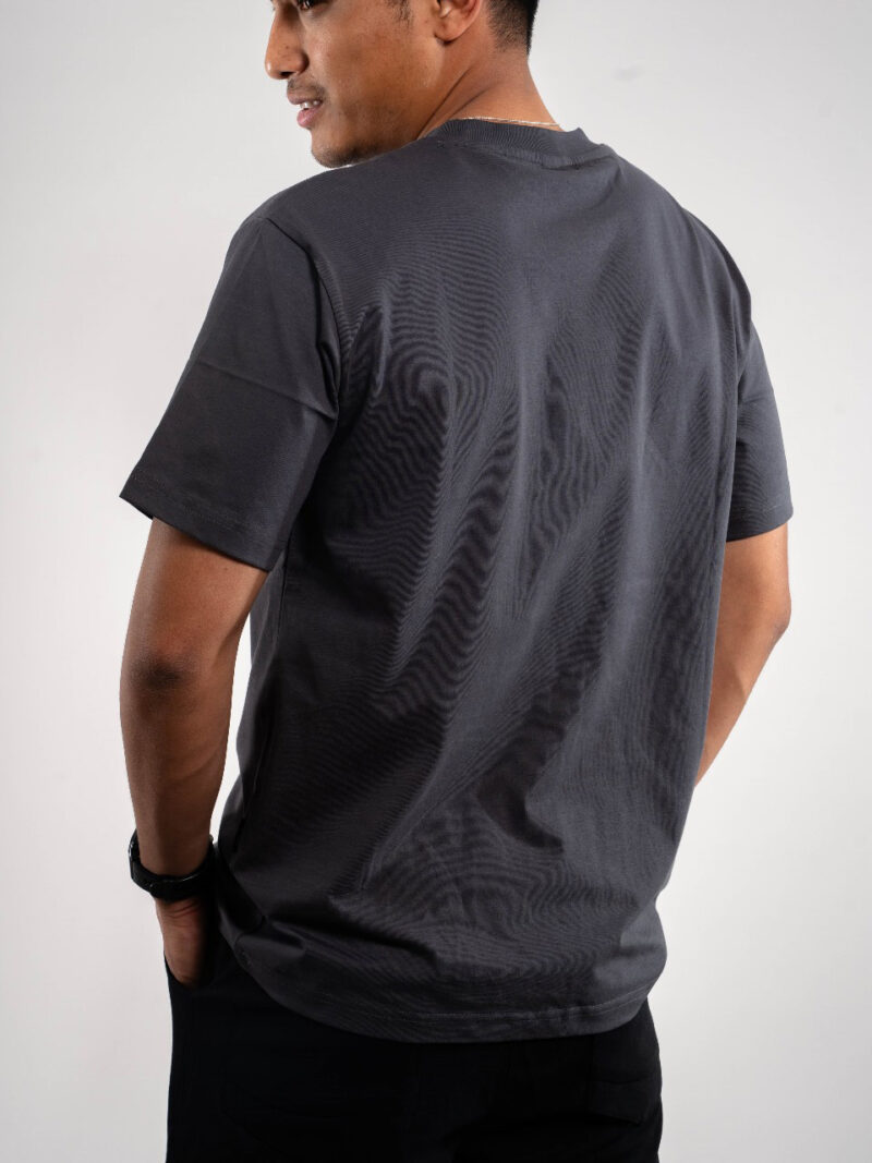 Plain Drop Shoulder Grey Round Neck Short Sleeve T-shirt - Image 4