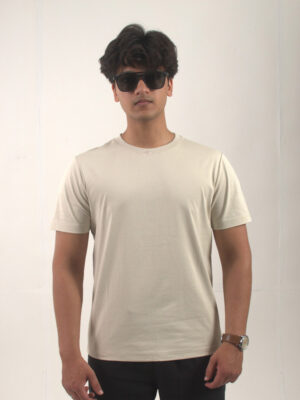 Round Neck Regular-fit Cream Crew Neck T-shirt