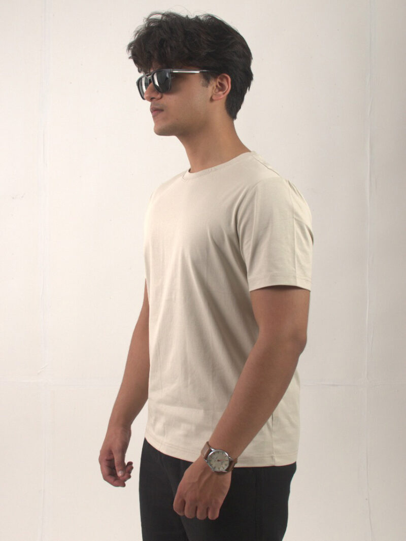 Round Neck Regular-fit Cream Crew Neck T-shirt - Image 3