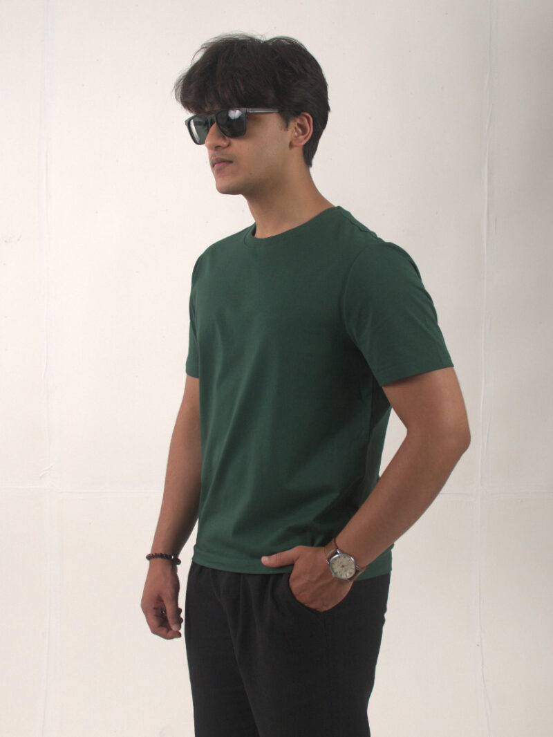 Round Neck Regular-fit Green Crew Neck T-shirt - Image 3