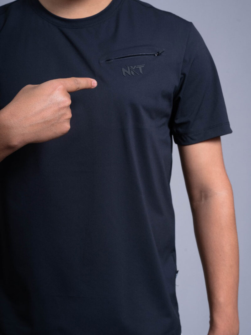 Black Sporty Regular Fit Round Neck T-shirt - Image 3
