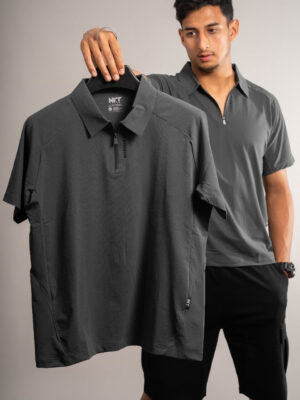 Grey Short-sleeve Athletic Polo Shirt