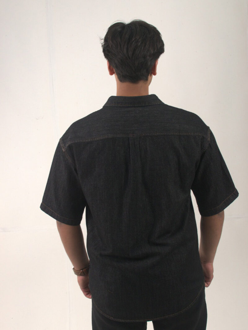 Black Short-sleeve Denim Cotton shirt - Image 3