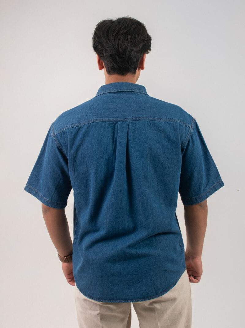 Blue Short-sleeve Denim Cotton shirt - Image 3