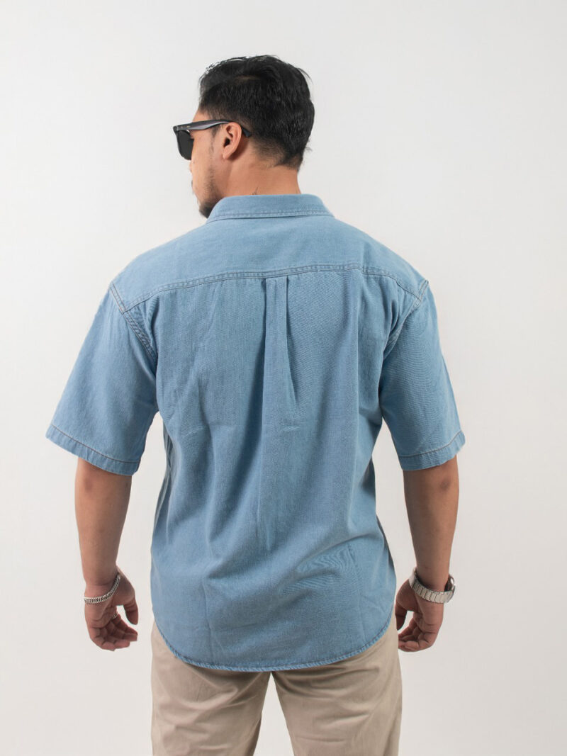 Sky Blue Short-sleeve Denim Cotton shirt - Image 3