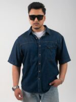 Dark blue denim cotton shirt Nepal for men - premium short sleeve casual wear