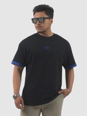 NKT MEN black cotton round neck t-shirt for comfort in Nepal
