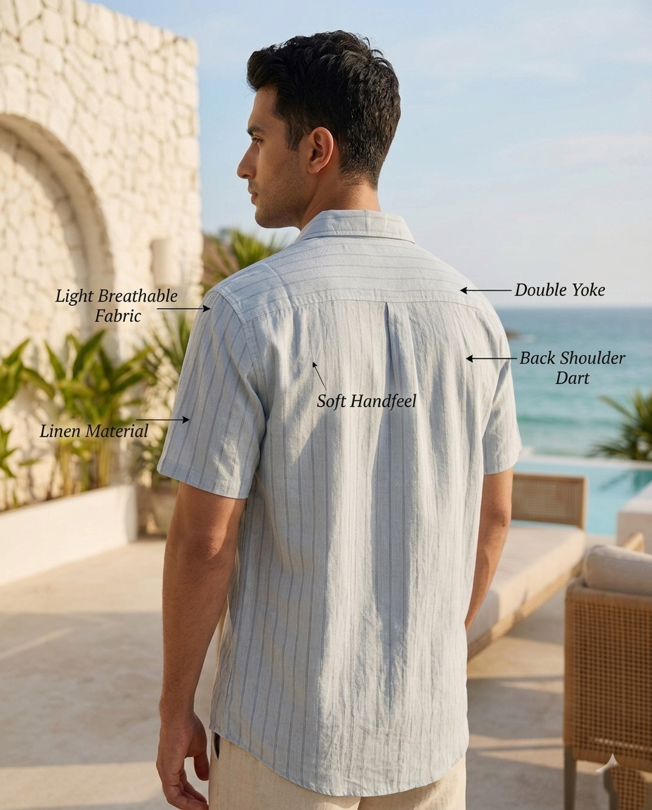 Premium White Linen Pinstripe Short-Sleeve Shirts - Image 5