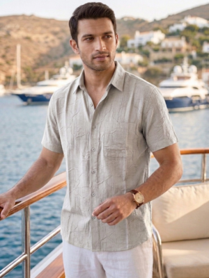 Premium Stone Linen Rayon Self-Pattern Comfort Shirt