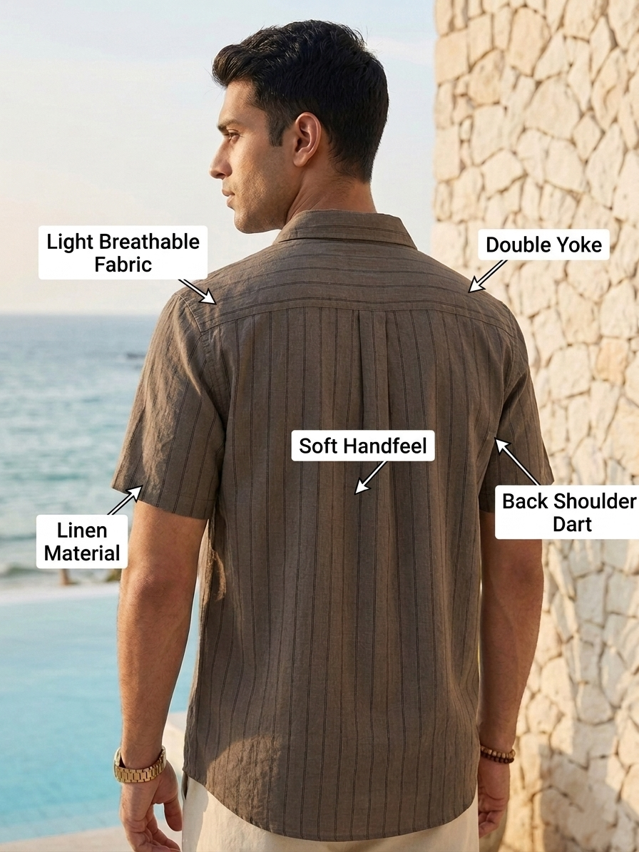 Premium White Linen Pinstripe Short-Sleeve Shirts - Image 7
