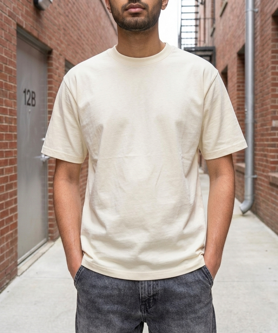 Plain Drop-Shoulder Light Blue Round-Neck Short-Sleeve T-shirt - Image 10