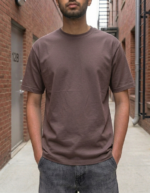 Plain Drop-Shoulder Mocha Brown Round-Neck Short-Sleeve T-shirt