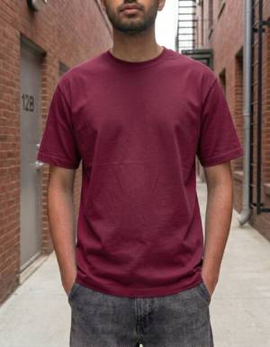 Plain Drop-Shoulder Maroon Round-Neck Short-Sleeve T-shirt