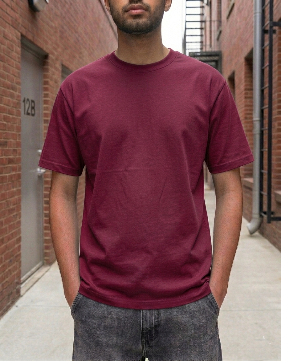 Plain Drop-Shoulder Light Blue Round-Neck Short-Sleeve T-shirt - Image 8