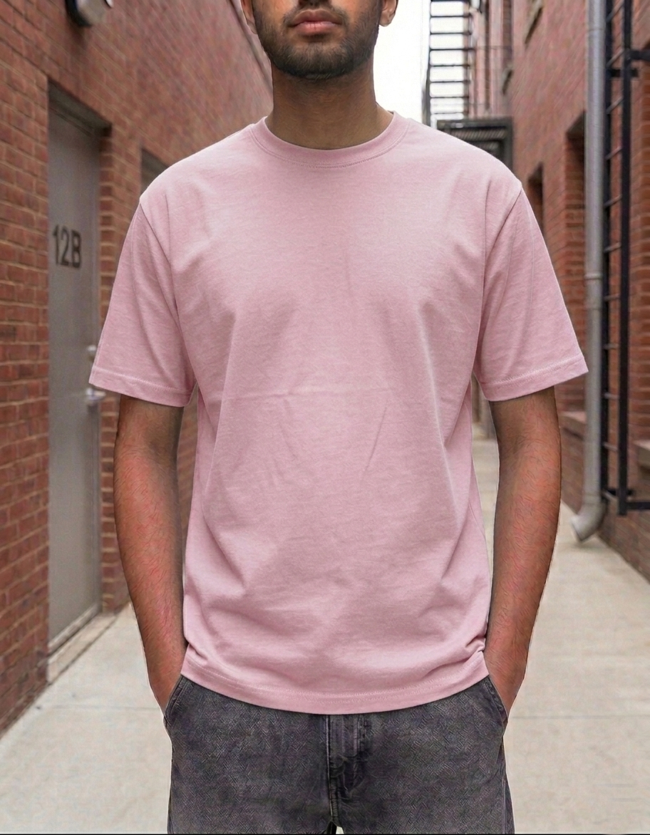 Plain Drop-Shoulder Light Blue Round-Neck Short-Sleeve T-shirt - Image 7
