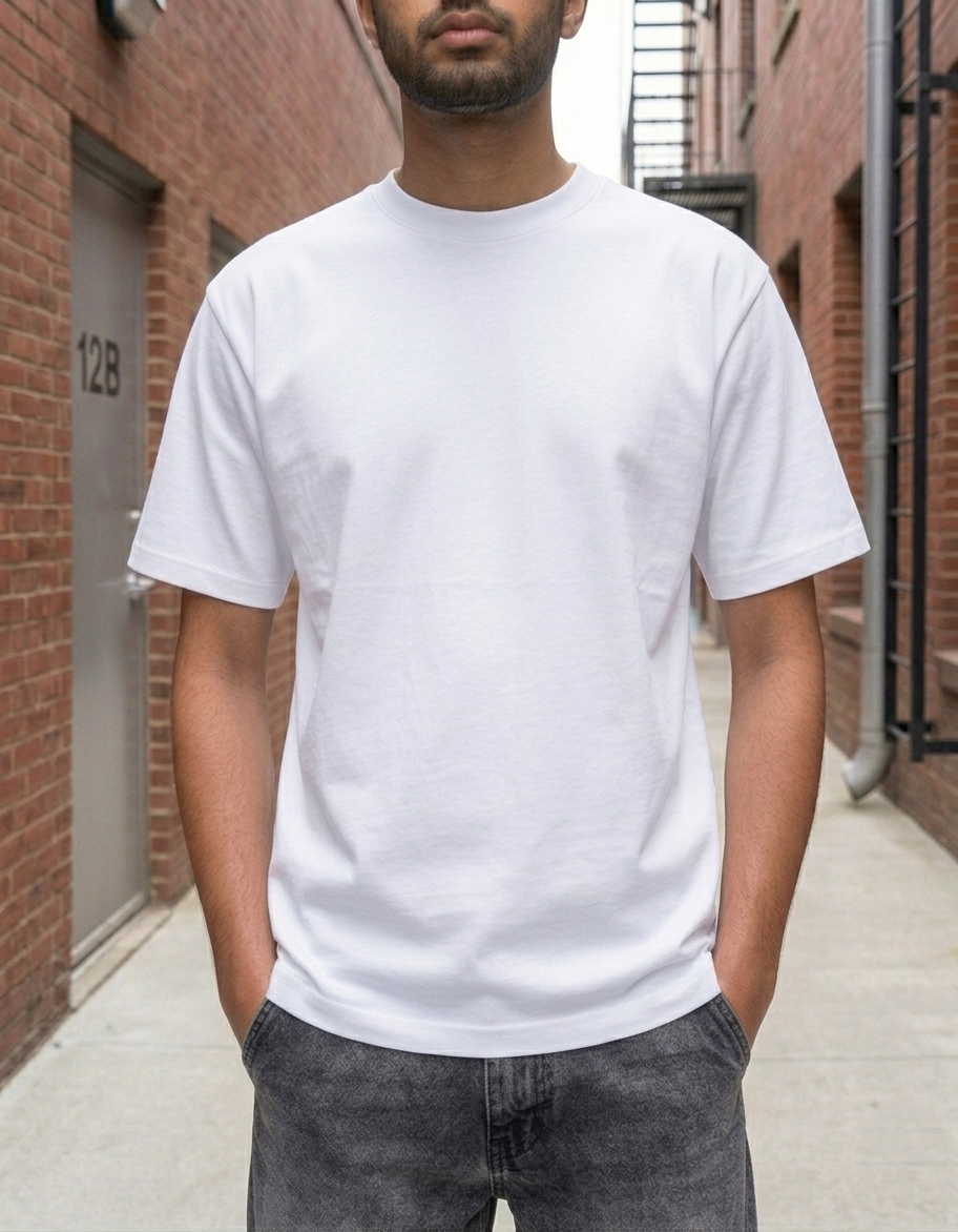 Plain Drop-Shoulder Light Blue Round-Neck Short-Sleeve T-shirt - Image 3