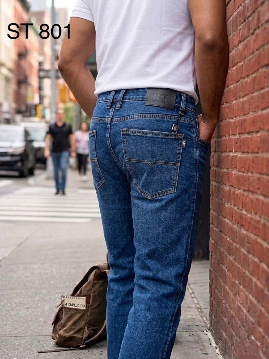 tailored straight fit Medium Blue Wash denim Jeans Pant - Image 4