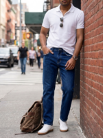 tailored straight fit Medium-Dark Blue denim Jeans Pant