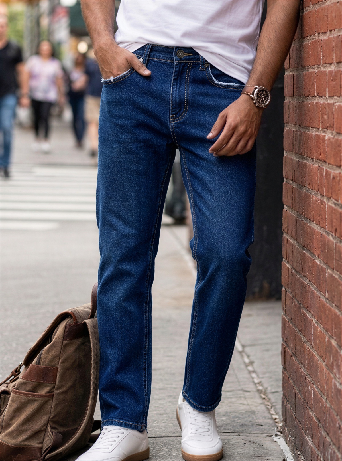 tailored straight fit Medium Blue Wash denim Jeans Pant - Image 7