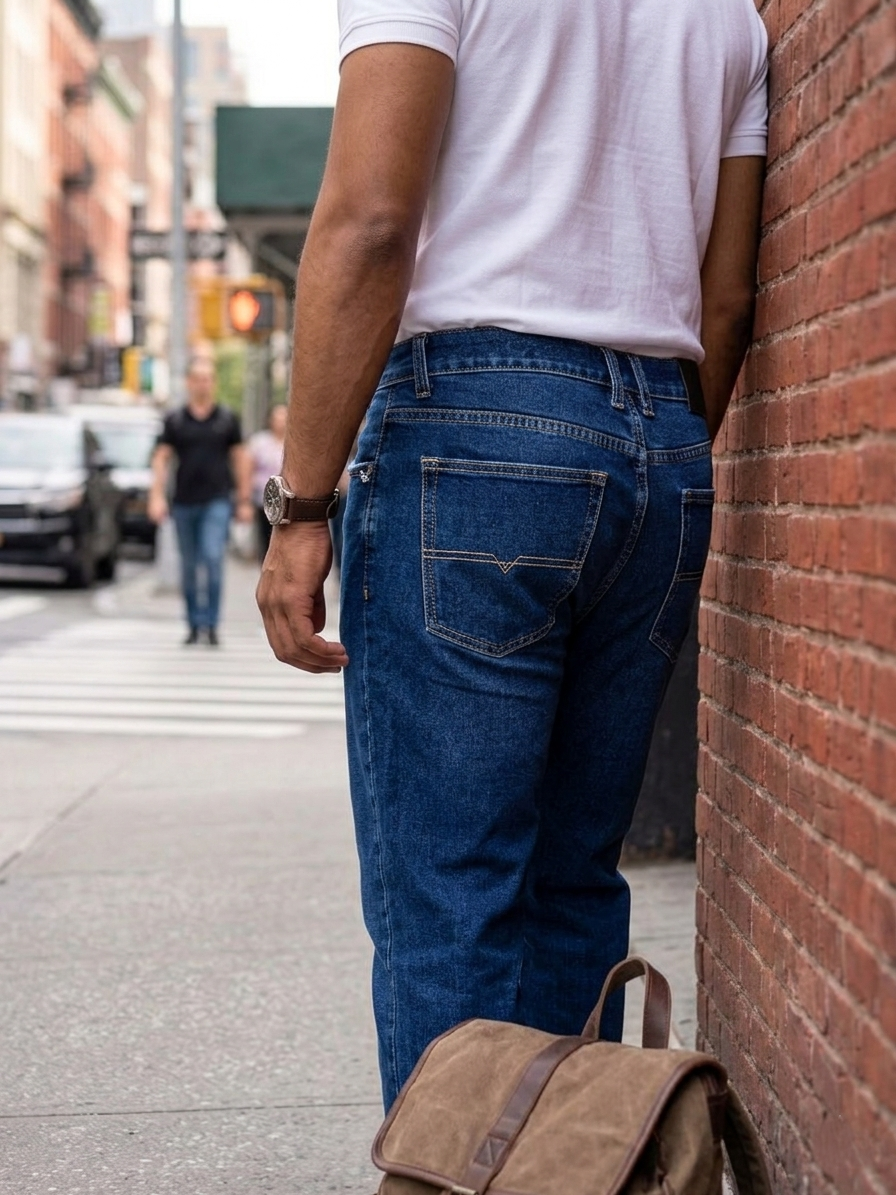 tailored straight fit Medium Blue Wash denim Jeans Pant - Image 8