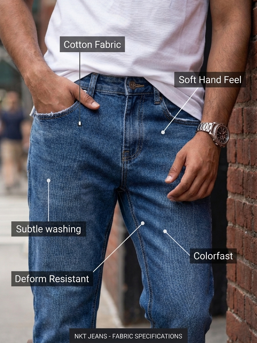 tailored straight fit Medium Blue Wash denim Jeans Pant - Image 11