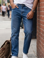 tailored straight fit Stonewash Blue denim Jeans Pant