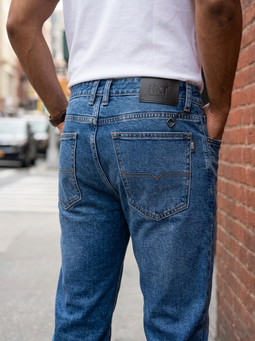 tailored straight fit Medium Blue Wash denim Jeans Pant - Image 10