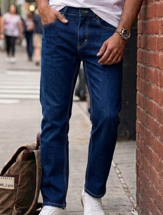 tailored straight fit Medium Blue Wash denim Jeans Pant - Image 13
