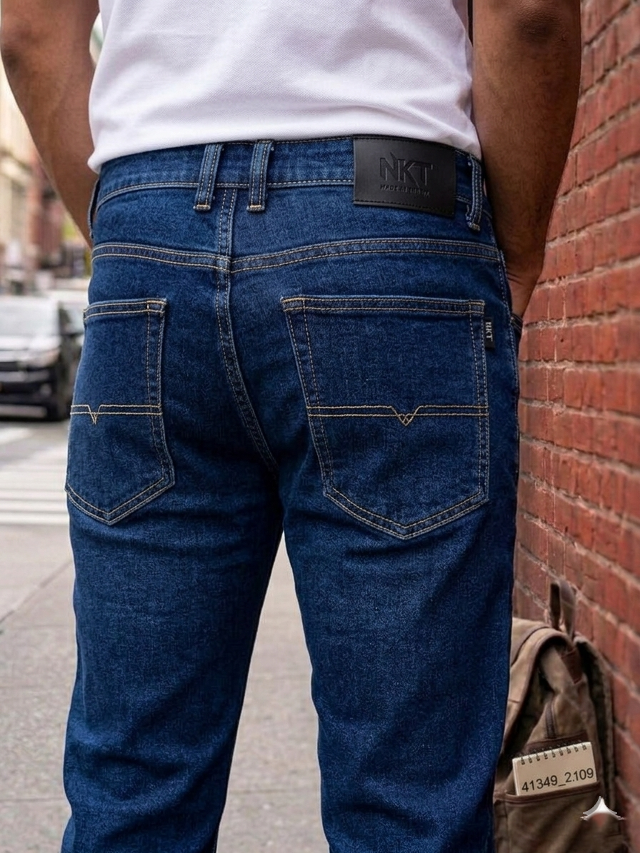 tailored straight fit Medium Blue Wash denim Jeans Pant - Image 14
