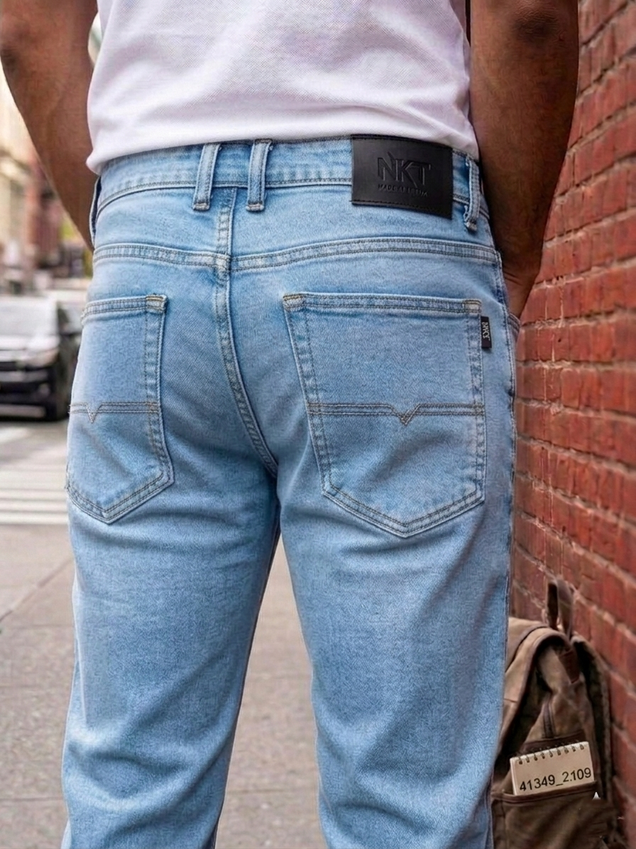 tailored straight fit Medium Blue Wash denim Jeans Pant - Image 16