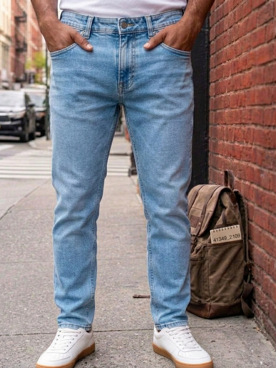 tailored straight fit Medium Blue Wash denim Jeans Pant - Image 18
