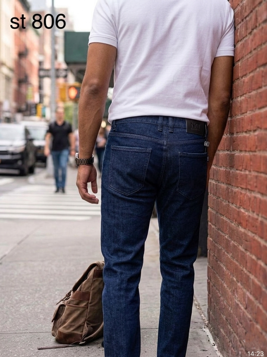 tailored straight fit Medium Blue Wash denim Jeans Pant - Image 20