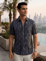 Black Shaded Linen Half Shirt