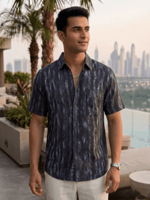 Black Shaded Linen Half Shirt